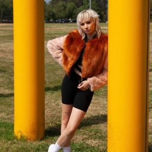 SHACI faux fur bomber jacket size small